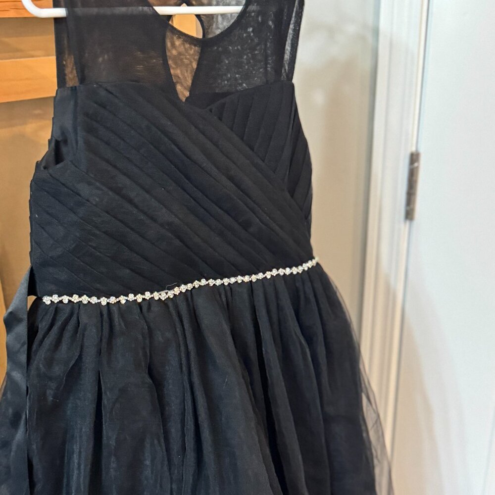 💫 Girls Black Formal Dress Rhinestone Waist Chiffon Youth Size